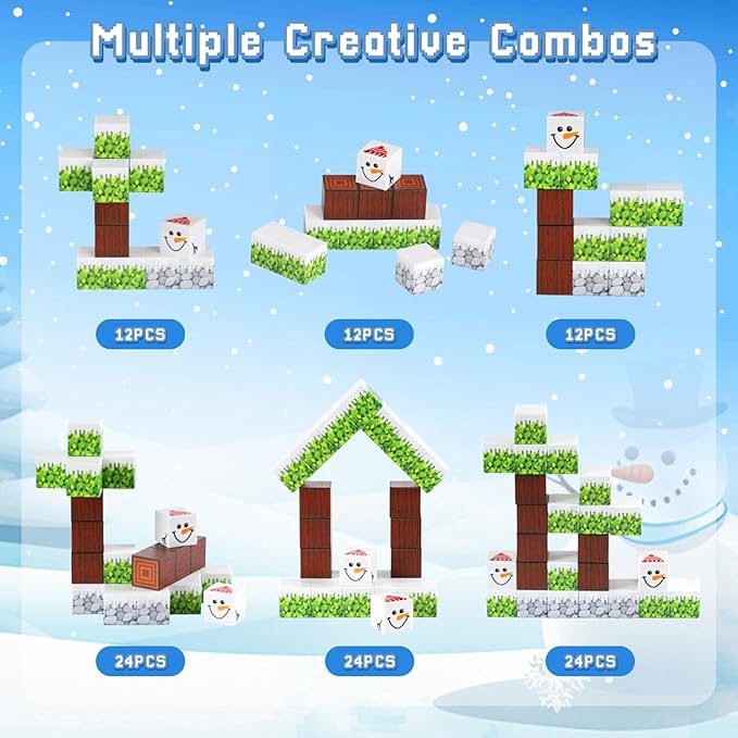 3 otters 12PCS Magnetic Building Blocks, STEM Toys Travel Magnetic Tiles for Kids with Storage Box for Boys Girls Birthday Party Gift (Winter)