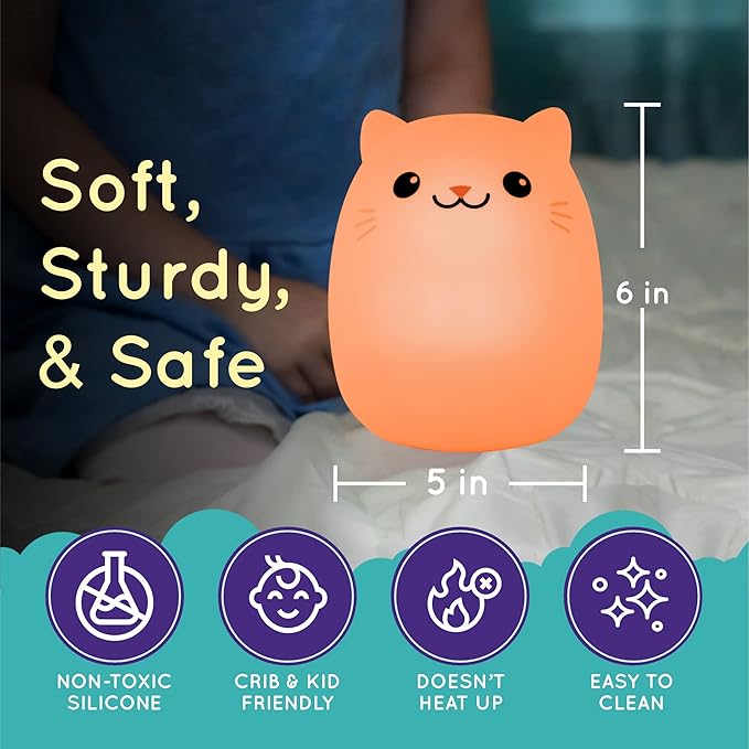 Lumipets Remote Control Silicone Night Light for Kids - Cat Design with 9 Soft Colors & Sleep Timer - Rechargeable, Battery-Operated Lamp for Bedroom | Baby Nursery, Toddler, Girls, Boys