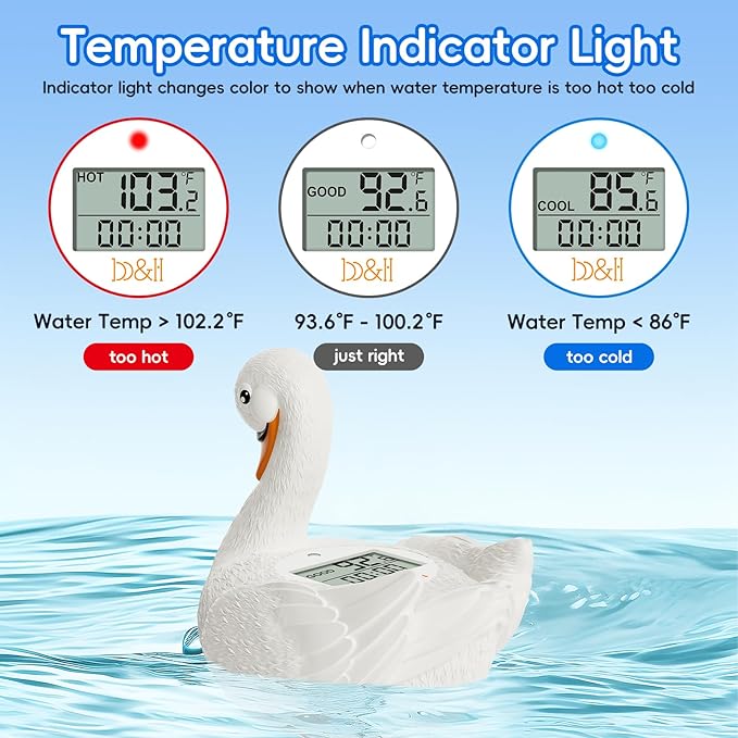 b&h Baby Bath Thermometer, Swan Digital Infant Safe Bath Thermometer - Reliable Temperature Readings - Easy to Read Screen- Shower Timer - Waterproof and Floats in Water, Newborn Must Haves