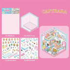 4 Sets DIY 3D House Stickers,Make Your Own Warm Home,Fun Cute Cartoon Stickers Scene Make Your Own Mini Room Scenes Miniature Supermarket for Relief Stress Pass The Time