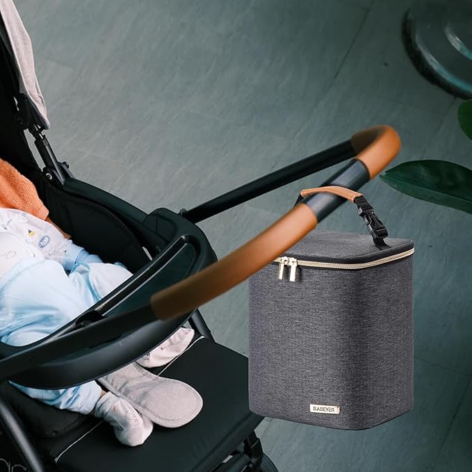 Breastmilk Cooler Bag with Ice Pack Fits 4 Baby Bottles Up to 9 Ounce, Baby Bottle Bag for Nursing Mom Daycare-Grey