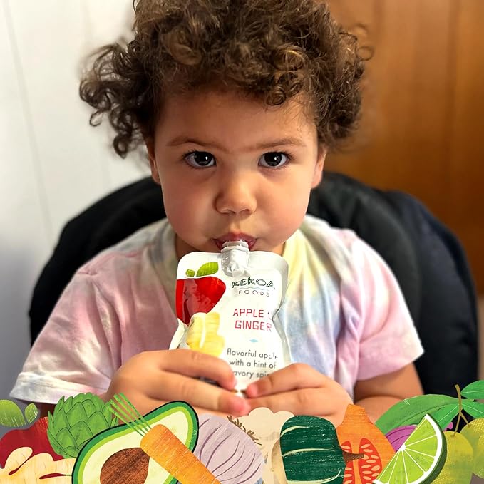 Kekoa Foods Apple & Ginger Baby Food Purée | 100% USDA Certified-Organic, No Sugar Added | Organic, Non-GMO, Gluten-Free, Vegan | Mild Ginger for Flavor Development | 3.5 oz Squeeze Pouch