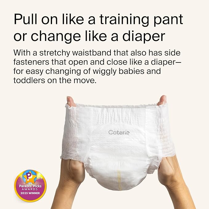 Coterie The Pant, Size 5, Refastenable Training Pants for Sensitive Skin, Hypoallergenic, Super Absorbent Overnight Leak Protection, 3T/4T (27-38 lbs) 112 Count