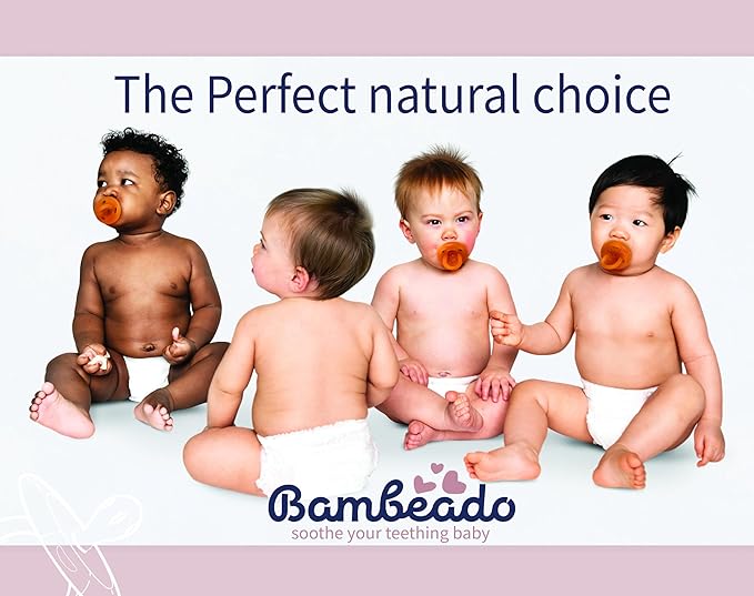 PaciBamber - Natural Pacifier and Baby Teething Toy Amber Oil Pacifier, Special Baltic Amber with Natural Rubber BPA-Free and Soft for Sore Gums, Baby Pacifiers 6-12 Months (PaciBamber-2unit)