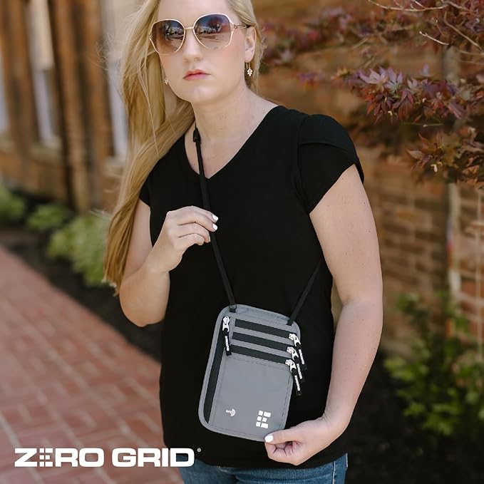 Neck Wallet for Travel & Passport Holder with RFID Blocking - Slim & Easy to Conceal Nylon Travel Pouch for men & women - Holds Phone, Cash, Cards, Keys - Sweat & Water Resistant - X-Large- Light Grey