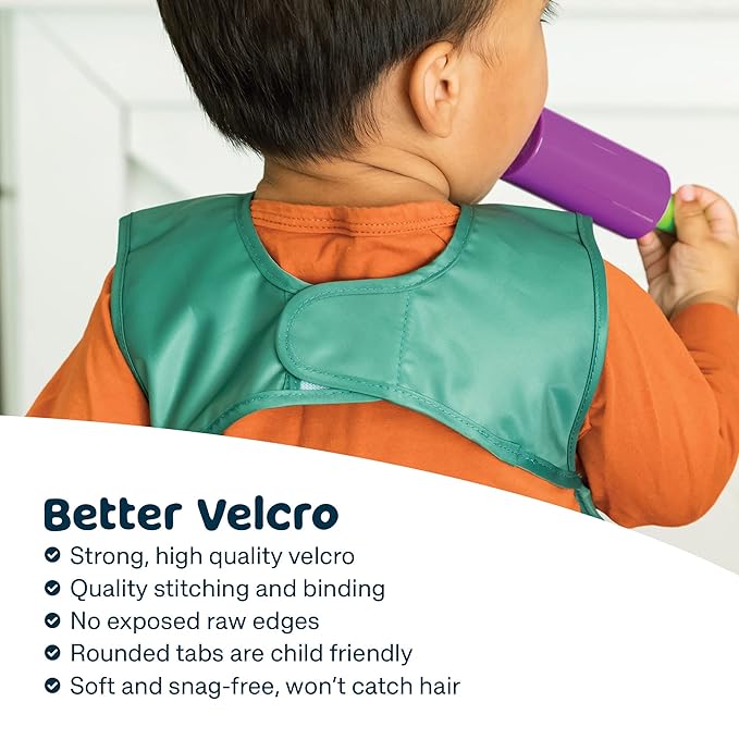 Tiny Twinkle Mess Proof Baby Bib - Waterproof & Lightweight Baby-Led Weaning Apron | 100% Recycled Polyester, Easy Clean & Machine Washable (Olive Green, Small 6-24 Months)