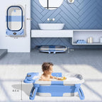TPN Collapsible Baby Bathtub, Baby Bath Tub with Soft Cushion & Real-Time Thermometer, Baby Bathtub Infant to Toddler Tub (0-36 Months), Portable Travel Baby Tubs for Newborns (Blue)
