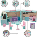 Olivia's Little World Wooden Food Truck Dollhouse + Accessories for 3.5" Dolls, Multi