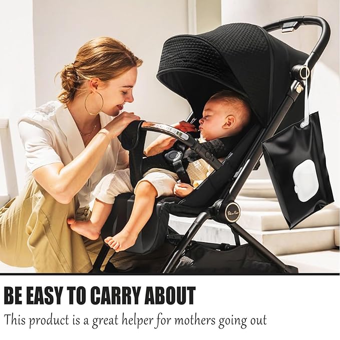 FEBSNOW 2 Pack Baby Wipes Dispenser Holder, Black Portable Refillable Baby Wet Wipes Pouch Container Reusable Travel Case