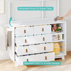 Baby Dresser with Changing Table Top, Nursery Dresser with 5 Drawers and Adjustable Shelves, Storage Organizer for Kids Bedroom, White