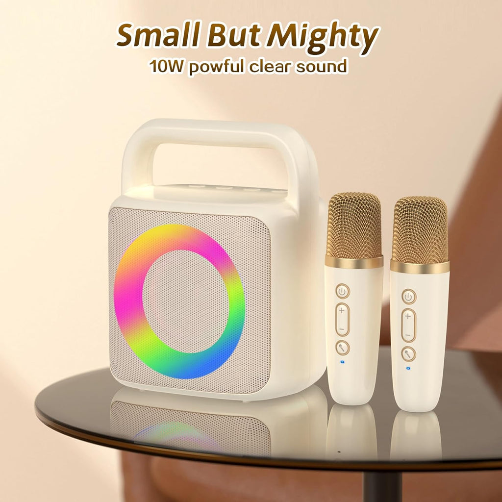 Karoke Machine with 2 Wireless Mics,Portable Karaoke Microphone Toys with Colorful Lights and Magic Voices for Camping Party, Birthday Gift for Boys Girls Teenages Adults