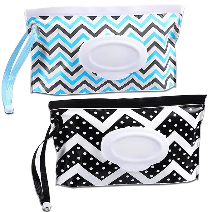 FEBSNOW 2 Pack Baby Wipes Container, Reusable Portable Wet Wipe Pouch, Wipe Dispenser Container, Baby Travel Wet Wipe Holder