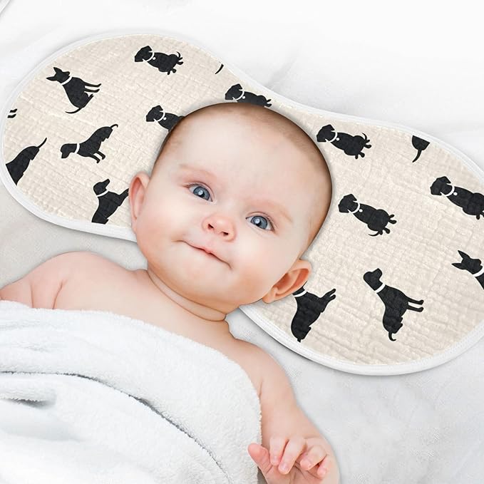 2 Pack Muslin Burp Cloths Dogs Beige Cotton Baby Burp Cloths Absorbent Soft Burping Cloth Washcloths for Newborn Must Haves 22x11 Inch