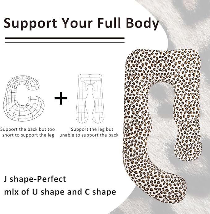 Chilling Home Pregnancy Pillow, J Shape Pregnancy Pillows for Sleeping, Body Pillows for Adults, Maternity Pillow for Pregnant Women, with Velvet Removable Cover, Leopard Print