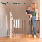 Cumbor 29.2-43" No Bottom Bar Baby Gate for Stairs, 2-in-1 Hardware Mounted Dog Gate Indoor, Pet Gate for Doorways with Large Walk Thru Door, Child-Proof Safety Gate for Top & Bottom of Stairs (Brown)