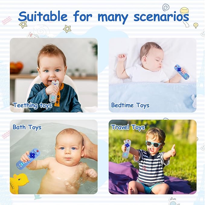 3 Pack Baby Teething Toys, Silicone Baby Teething Remote&Teether Toys for Babies 6-12 Months,BPA Free,Easy-Grip Chew Remote Control Toy for Boys Girls Birthday Christmas Gifts(Blue&Grey&Beige)