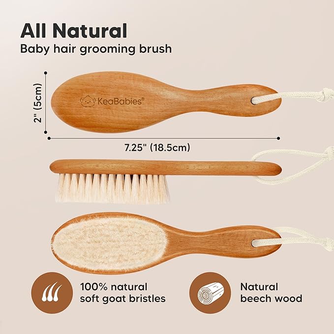 Wooden Baby Hair Brush - Cradle Cap Baby Brush with Soft Goat Bristles, Perfect Gentle Scalp Newborn Comb for Infant, Girls, Boys, Bath Essentials (Golden Oak, Oval)