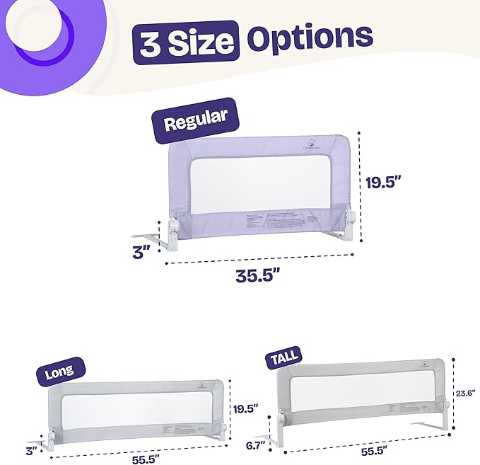ComfyBumpy 1-Pack Bed Rail for Toddlers 35.5" L x 19.5" H | Toddler Bed Rails for Twin, Full & Toddler Bed Size | Swing Down Bed Rail Guard | Baby Bed Side Rail for Kids | Purple