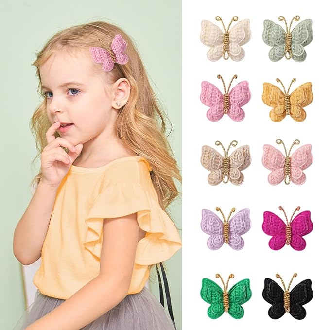 2 Pcs Butterfly Hair Bow Girl, Kid's Cute Hair Clips Barrettes Accessories for Infants Toddlers Baby Kids Fine Hair (Peach Red)