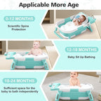 Collapsible Baby Bathtub for Newborn with Thermometer & 1 Soft Floating Cushion & Drain Hole, Foldable & Portable Travel Baby Bath Tub for Newborns to Toddlers 0-36 Months Boys, Cyan