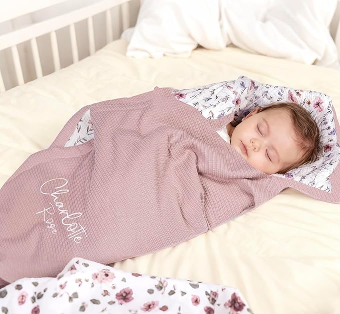 Personalized Baby Blanket with Name – Custom Knit Blanket, 27x40in Floral Embroidered Nursery Blanket for Girls – Customized Baby Blanket, Soft Newborn Gift & Custom Baby Gifts (Baby Pink)