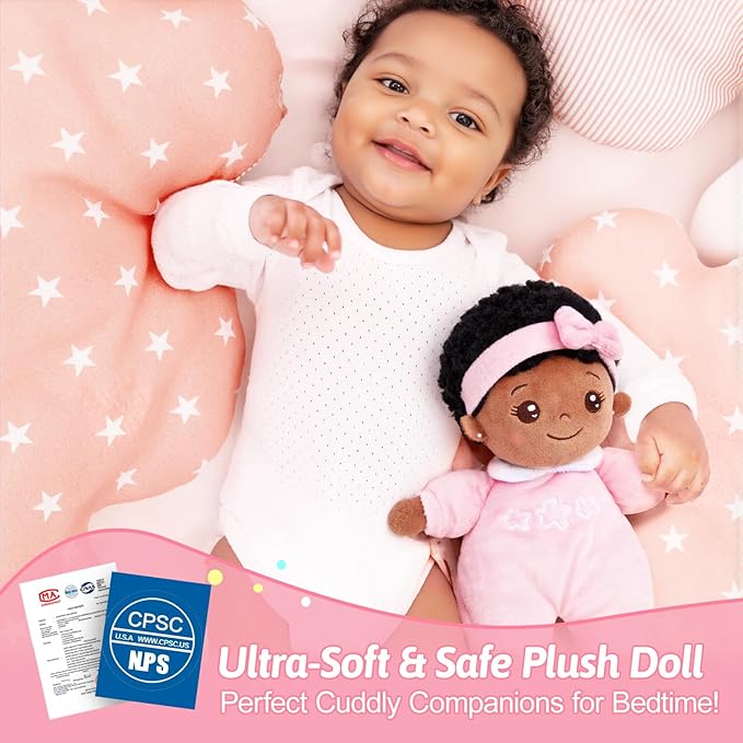 OUOZZZ Black Baby Doll for 1 Year Old Girl Gifts - First African American Baby Dolls Toys for Girl Birthday Christmas Plush Gift for Toddler 10"