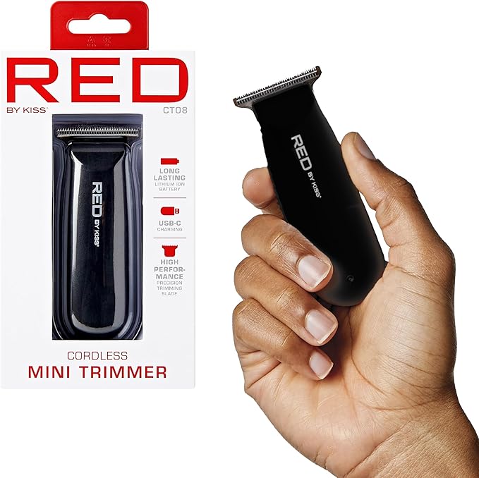 Red by Kiss Hair Clipper, Mini Cordless Hair Trimmer, Long Lasting Hair Cutting Kit, USB-C Rechargeable Haircut Beard Trimming Clippers for Men Women Kids, Portable Grooming Kit (Black)