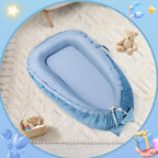 Baby Lounger - Baby Lounger for Newborn 0-24 Months, Breathable & Soft Cotton and Velvet Cover Baby Nest, Portable Tummy Time Lounger for Home and Travel, Ideal Baby Essentials & Shower Gifts