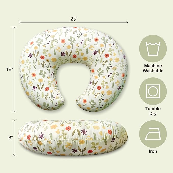 Nursing Pillow, Ergonomic Support Breastfeeding Pillow for Easier Breast Feeding and Bottle Feeding, Baby Feeding Pillow with Machine Washable Cotton Cover (Leave)