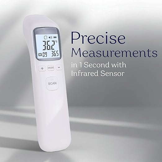 Forehead Infrared Thermometer, 1-Second Reading, Fever Alarm, No-Touch Measurement, 32-Set Memory Recall, 3 Color-Coded Indicators, Thermometer for Adults, Kids & Infants, °F/°C