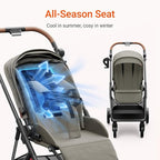 Air Lux Baby Stroller with Carbon Fiber Frame, One-Hand Fold & Reversible Seat, Magnetic 5-Pt Harness, Car Seat Adapter, 15.8lbs, Vetiver