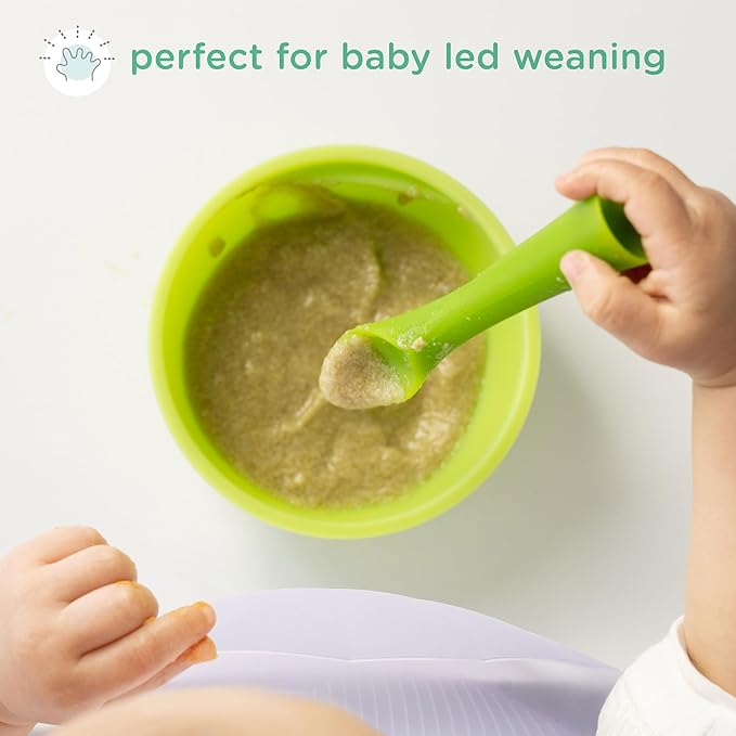 Olababy 100% Silicone Soft-Tip Training Spoon for Baby Led Weaning 2pack (Lemon/Coral)