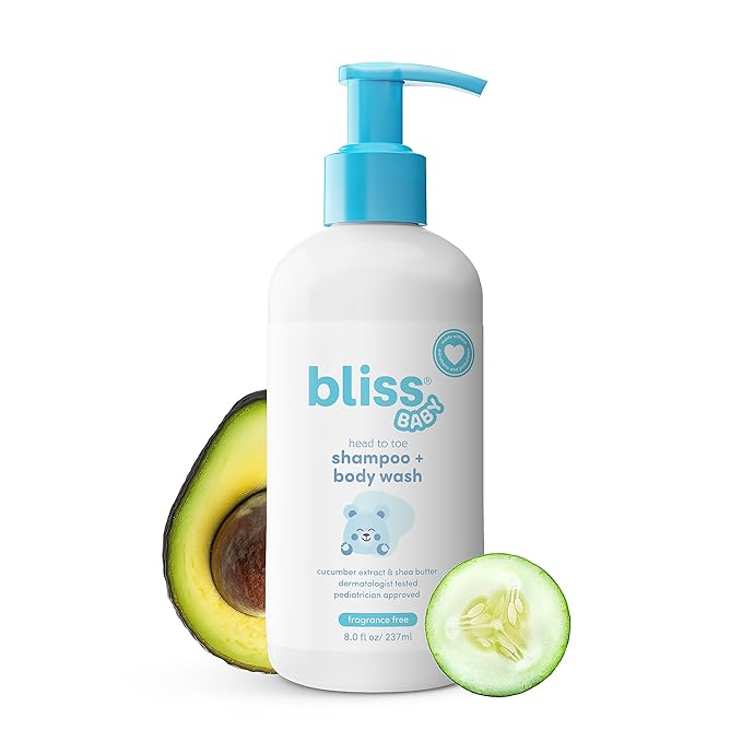 Bliss Baby Shampoo and Body Wash, Premium 2-in-1 For Babies, Toddlers & Kids, Unscented & Hypoallergenic - Gentle Baby Soap - Vegan, Hydrating For Sensitive Skin - Avocado, Shea Butter & Calendula