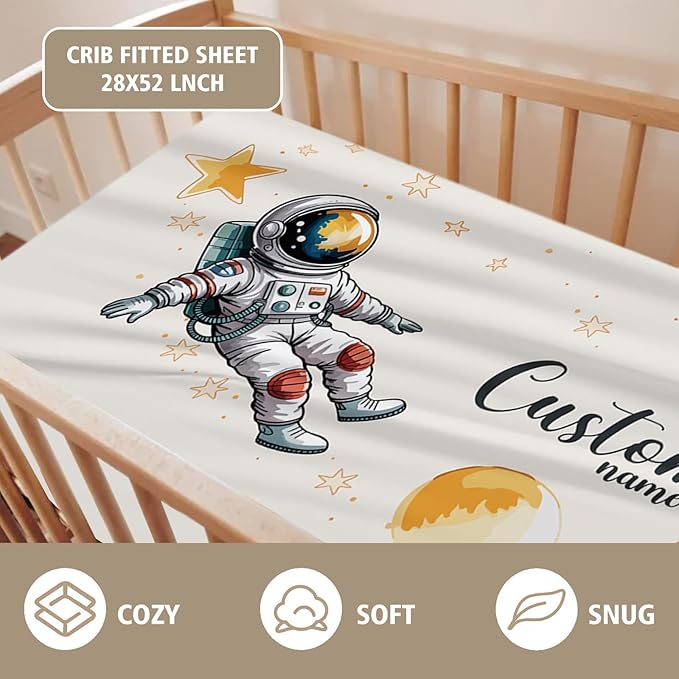 Personalized Baby Crib Bedding Set - Astronaut Planting Theme Nursery Bedding Sets 3 Piece with Custom Name Blanket, Fitted Crib Sheet & Changing Pad Cover – Ideal Newborn Gift for Boys