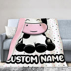 Personalized Baby Blankets for Girls, Custom Name Cow Pattern Baby Blanket, Soft Minky Dot Blanket for Newborns and Toddlers, Ideal for Baby Showers Christmas Brithday Gifts