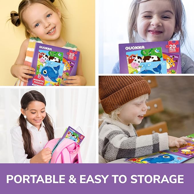 QUOKKA Magnetic Toddler Puzzles Ages 2-4 - 20 Pieces Kids Puzzles Ages 3-5 - Travel Games for Kids 4-6 - Animal Toddler Travel Toys - Car Airplane Road Trip Activities for Boys and Girls