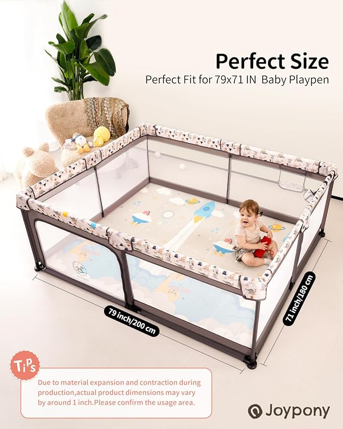 Baby Play Mat,79"X71"X0.6"Extra Large Thick Reversible Foldable Play Mats for Babies and Toddlers,Waterproof Anti-Slip Portable Baby Floor Mat for Tummy Time,Baby Mat for Floor with Travel Bag