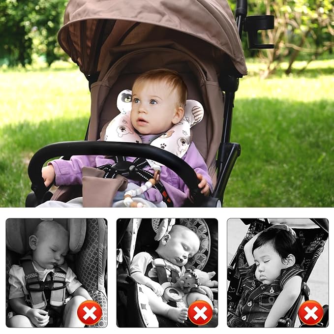 vocheer Baby Travel Pillow(Upgraded), Head and Neck Support Pillow for Pushchair, Car Seat,Stroller, Bouncer, Cotton(Bear)