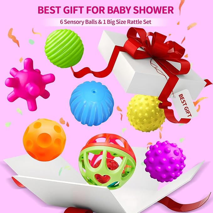 Montessori Toys - Sensory Balls for Toddlers, Multiple Textures Colorful Sensory Toys for Babies 1-3, Hand Catching Baby Balls, Baby Rattle 3-6 Months