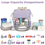 Jiefeike Diaper Bag Backpack,Purple Travel Backpack for Dad Mom Boys Girls,Insulated Pockets Portable Baby Nappy Bags with USB Charging Port,RFID Anti-Theft Water-Resistant Pocket Stroller Straps