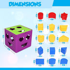 Shape Sorter Toy, Toddler and Baby Stem Sorting and Matching Activity Cube, 18 Blocks Colorful Sorter Box, My First Baby Toys Gift for Boys & Girls