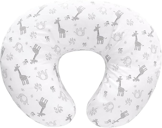 LAT Nursing Pillow for Breastfeeding,100% Cotton Removable Cover,Ergonomic Breast Feeding Pillows for Mom and Baby,Machine Washable(Giraffe & Elephant)