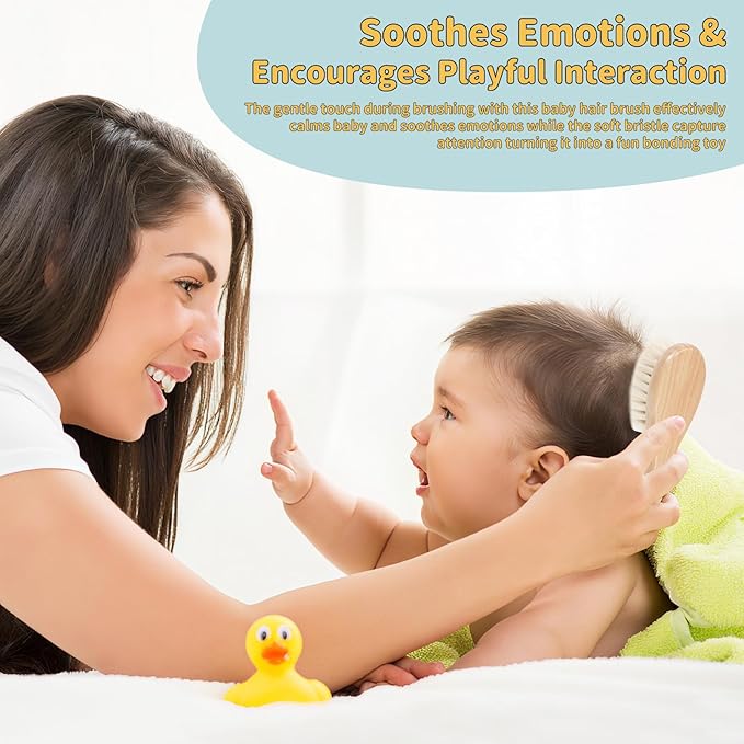 Baby Hair Brush - 2-Pack Wooden Baby Brush with Soft Bristle，Gentle Infant Hair Brush for Newborns & Toddlers，Ideal for Cradle Cap