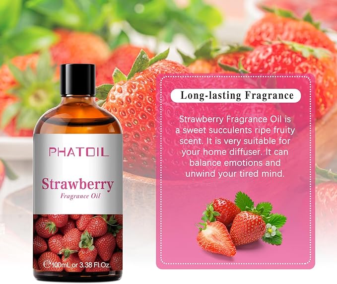 PHATOIL 3.38FL.OZ Strawberry Fragrance Oils for Aromatherapy, Essential Oils for Diffusers for Home, Perfect for Diffuser, Yoga, Skin Care, DIY Candle and Soap Making - 100ml
