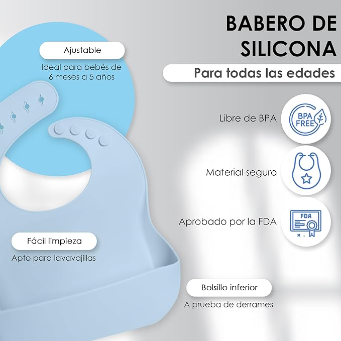 Bluet B- Silicone Baby Feeding Set with Pacifier - Baby Led Weaning Supplies - Baby Spoons, Suction Bowl - Plate - Baby Utensils Set - Silicone Feeding Set for Baby First Foods -11pcs - Light Blue