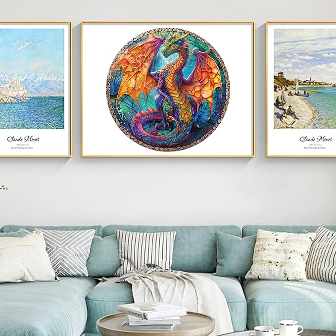 Wooden Puzzles for Adults, Dragon Puzzle Color Challenge Jigsaw Puzzles 200 Piece (Medium,10.9x11.5 in) Thickened Unique Shapes Family Reunion Puzzle, Best Gift for Adults and Kids