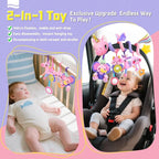 Musical Car Seat Toy for Babies 0-12 Months Girl, 5-in-1 Sensory Activity Hanging Toy Stroller Toy with Soothing Music, Rattle, Mirror for Newborn Infants Essential Gifts, Unicorn