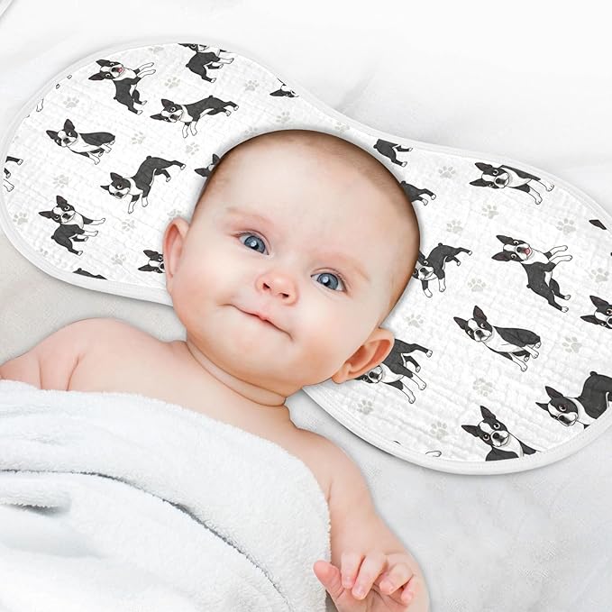 4 Pack Muslin Burp Cloths Boston Dogs Paw White Cotton Baby Burp Cloths Ultra Absorbent Soft Thick Burping Cloth for Newborn Babies 22x11 Inch