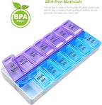 VOFOON Travel Pill Organizer 2 Times a Day, PU Leather Portable Pill Case for Women/Men, 7 Day AM PM Pill Box with Travel Pouch Medicine Organizer for Vitamins Medicine Fish Oils Supplements (Small)