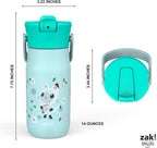 Zak Designs Harmony Gabby's Dollhouse Kid Water Bottle for Travel, 14oz Recycled Stainless Steel, Leak-Proof When Closed and Vacuum Insulated (Pandy Paws, Cakey Cat, Mercat, Kitty Fairy)
